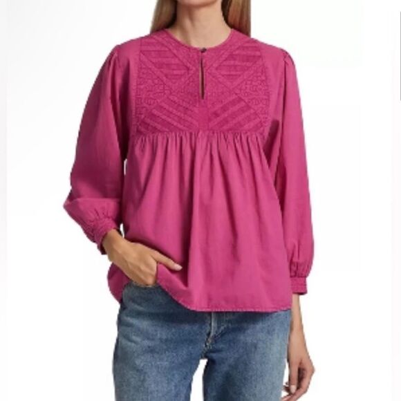 Ba&Sh ILO Embroidered Blouse Fuchsia Pink NEW FLAW - Picture 3 of 13